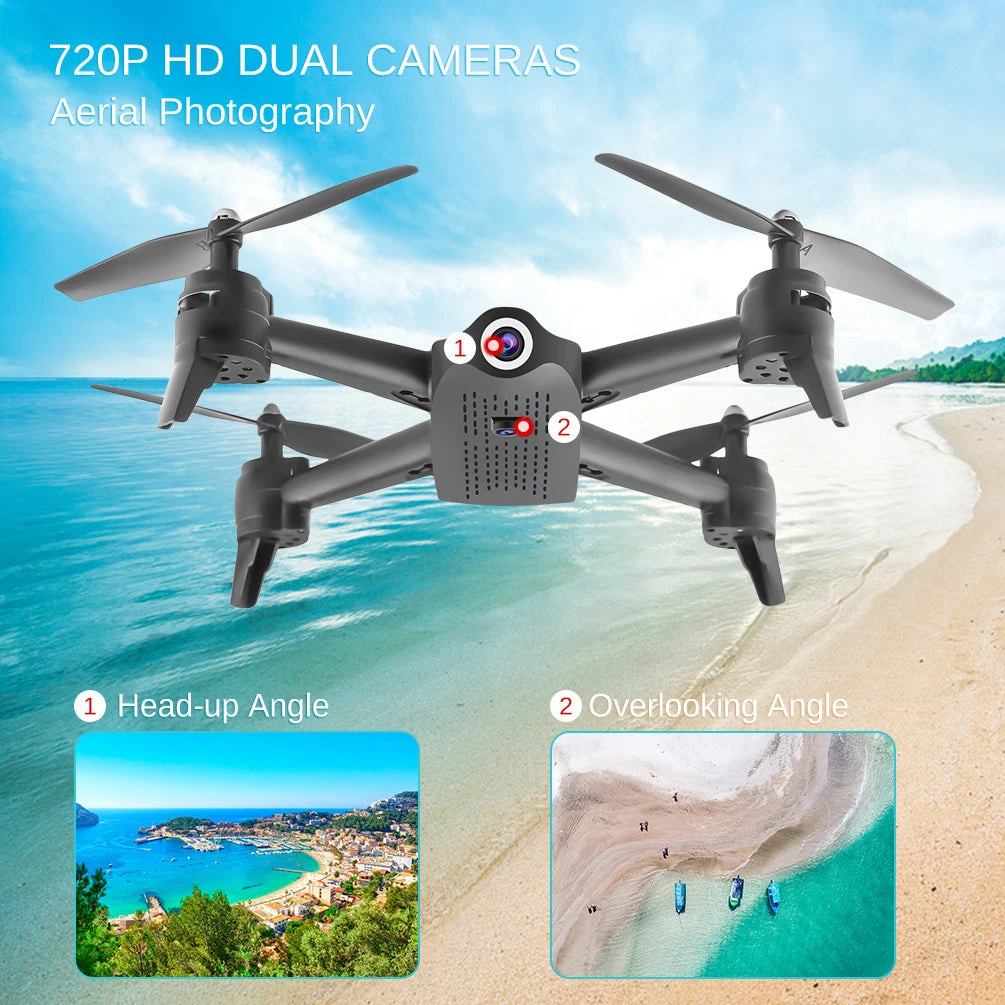 ALLCACA RC Drone 6-axis Gyro Quadcopter Optical Flow Positioning Drone with Double 720P HD Cameras Altitude Hold Headless Mode and 360° Flip Black - ALLCACA