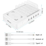 ALLCACA 40W Charging Station 5-Port Charging Dock Organizer with 1 Wireless Charging Pad, Removable Baffles Compatible for Multiple Devices, White - ALLCACA
