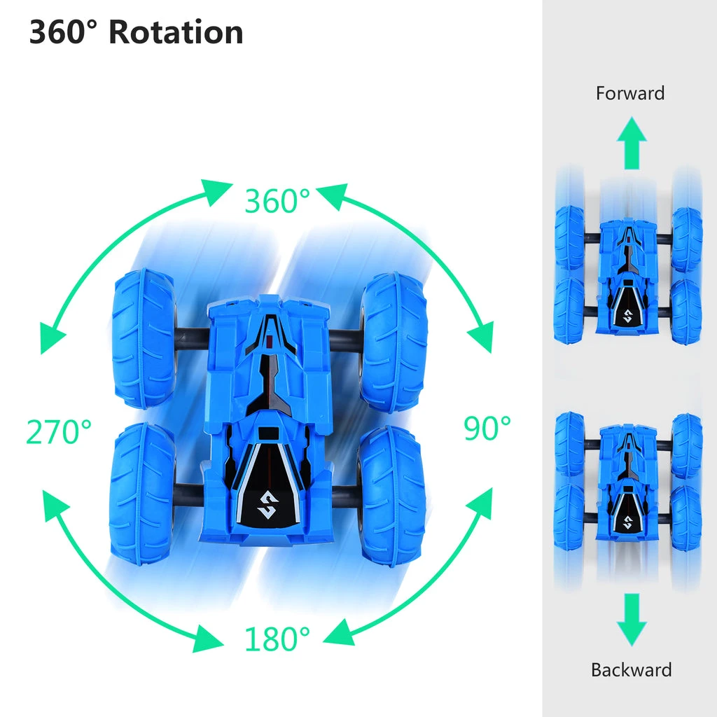 AOPOY Remote Control Car, Stunt RC Car for Kids Double Sided Flip Upright Car Remote Control Car Cool Stunt Race Toy Gifts RC Cars for Boys Age 3-12 (Blue) - ALLCACA