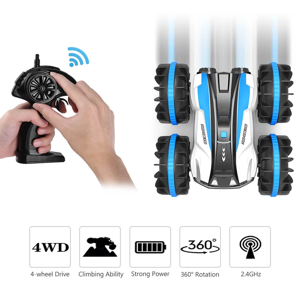 ALLCACA 2.4G RC Car Boat Land Water RC Stunt Car Double Sided Remote - ALLCACA