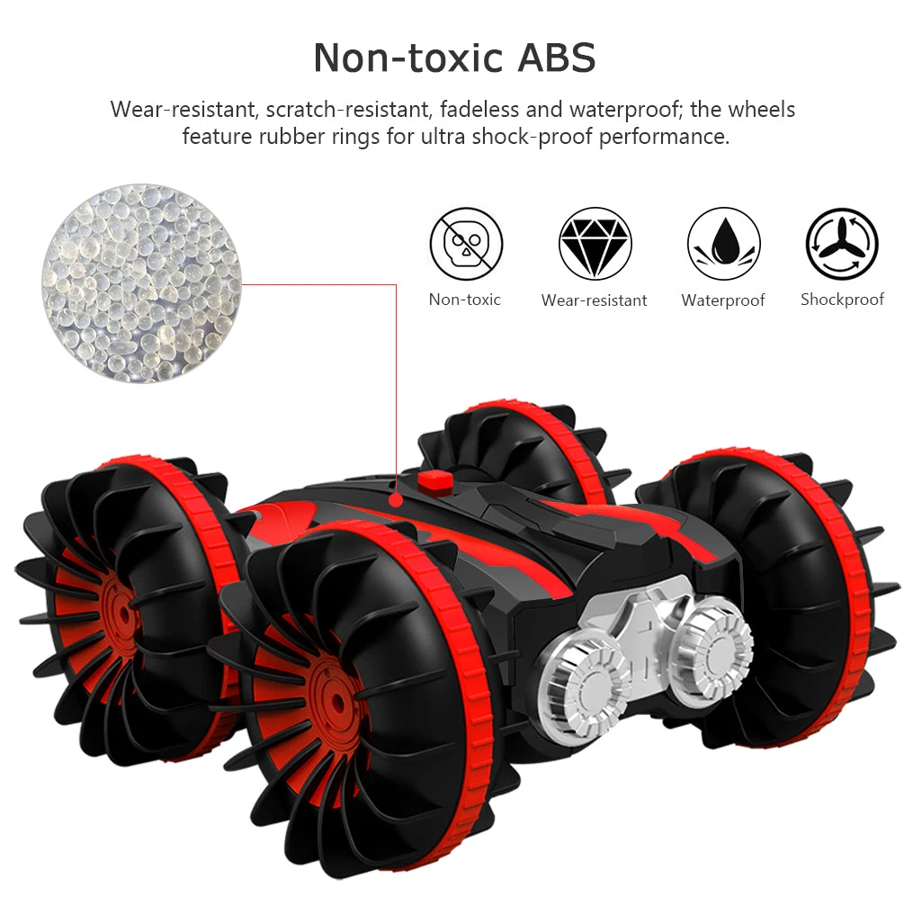 ALLCACA 2.4G RC Car Boat Land Water RC Stunt Car Double Sided Remote Control Off-road Vehicle Amphibious RC Racing Car with 360° Rotation, Red - ALLCACA