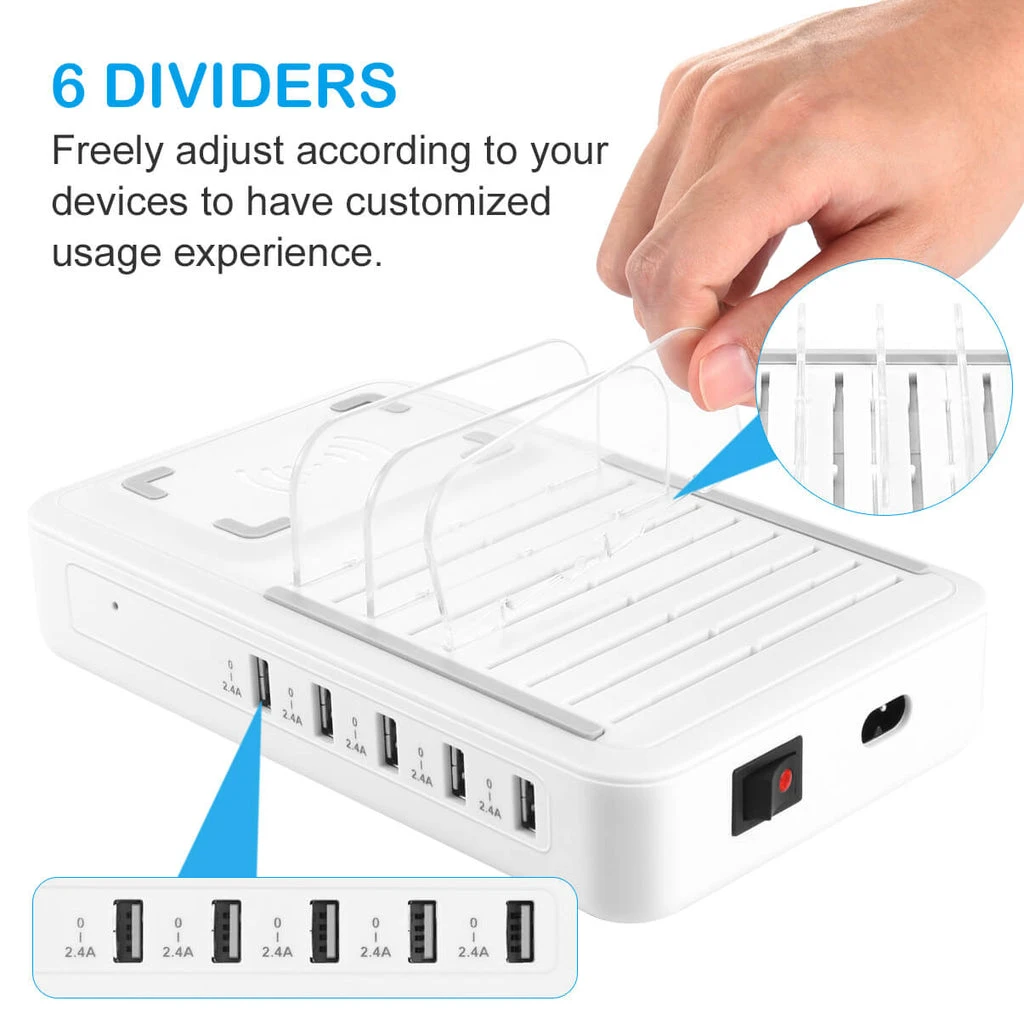 ALLCACA Wireless Charging Station Dock 6-in-1 Desktop Charger Organizer - ALLCACA