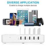 ALLCACA 40W Charging Station 5-Port Charging Dock Organizer with 1 Wireless Charging Pad, Removable Baffles Compatible for Multiple Devices, White - ALLCACA