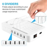 ALLCACA 40W Charging Station 5-Port Charging Dock Organizer with 1 Wireless Charging Pad, Removable Baffles Compatible for Multiple Devices, White - ALLCACA