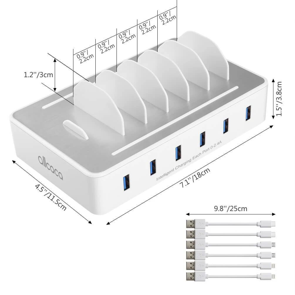 ALLCACA Integrated USB Charging Station 6-port Charging Hub Intelligent Charging Stand Organizer for Cellphones and Tablets, UK Plue - ALLCACA