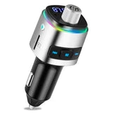 ALLCACA Car FM Transmitter Wireless Audio Adapter Receiver Hands Free Car Kit with QC3.0 Charging and 7-Color Backlit, 4 Play Modes - ALLCACA