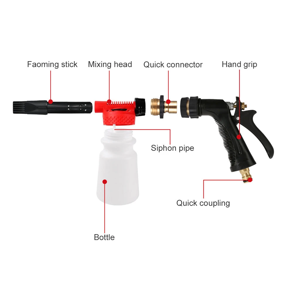 ALLCACA Professional Foam Wash Gun 900ML Car Wash Snow Foamer, Red - ALLCACA