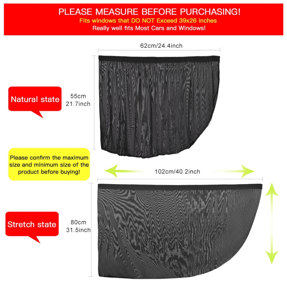 ALLCACA Universal Car Side Window Baby Kid Pet Breathable Sun Shade Mesh Backseat (2 Pcs) Fits Most Cars/SUVs - ALLCACA