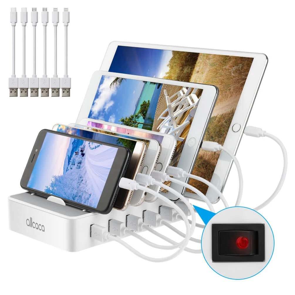ALLCACA Integrated USB Charging Station 6-port Intelligent Charging Stand Organizer - ALLCACA