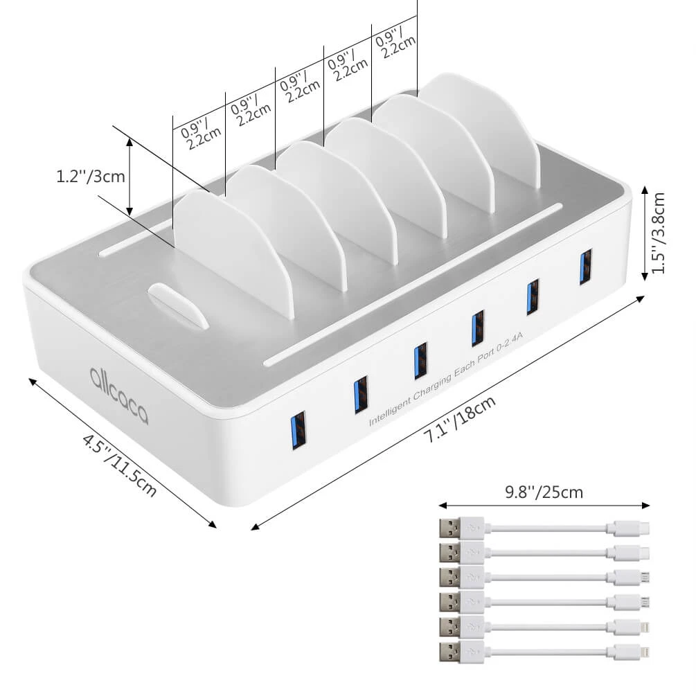 ALLCACA Integrated USB Charging Station 6-port Intelligent Charging Stand Organizer - ALLCACA