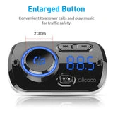 ALLCACA Car FM Transmitter Wireless Audio Adapter Receiver Hands Free Car Kit with QC3.0 Charging and 7-Color Backlit, 4 Play Modes - ALLCACA