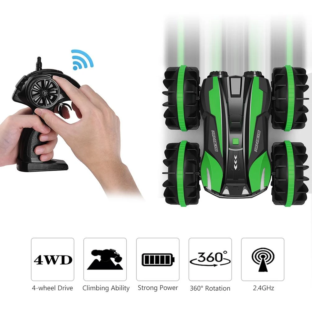 ALLCACA 2.4G RC Car Boat Land Water RC Stunt Car Double Sided Remote - ALLCACA