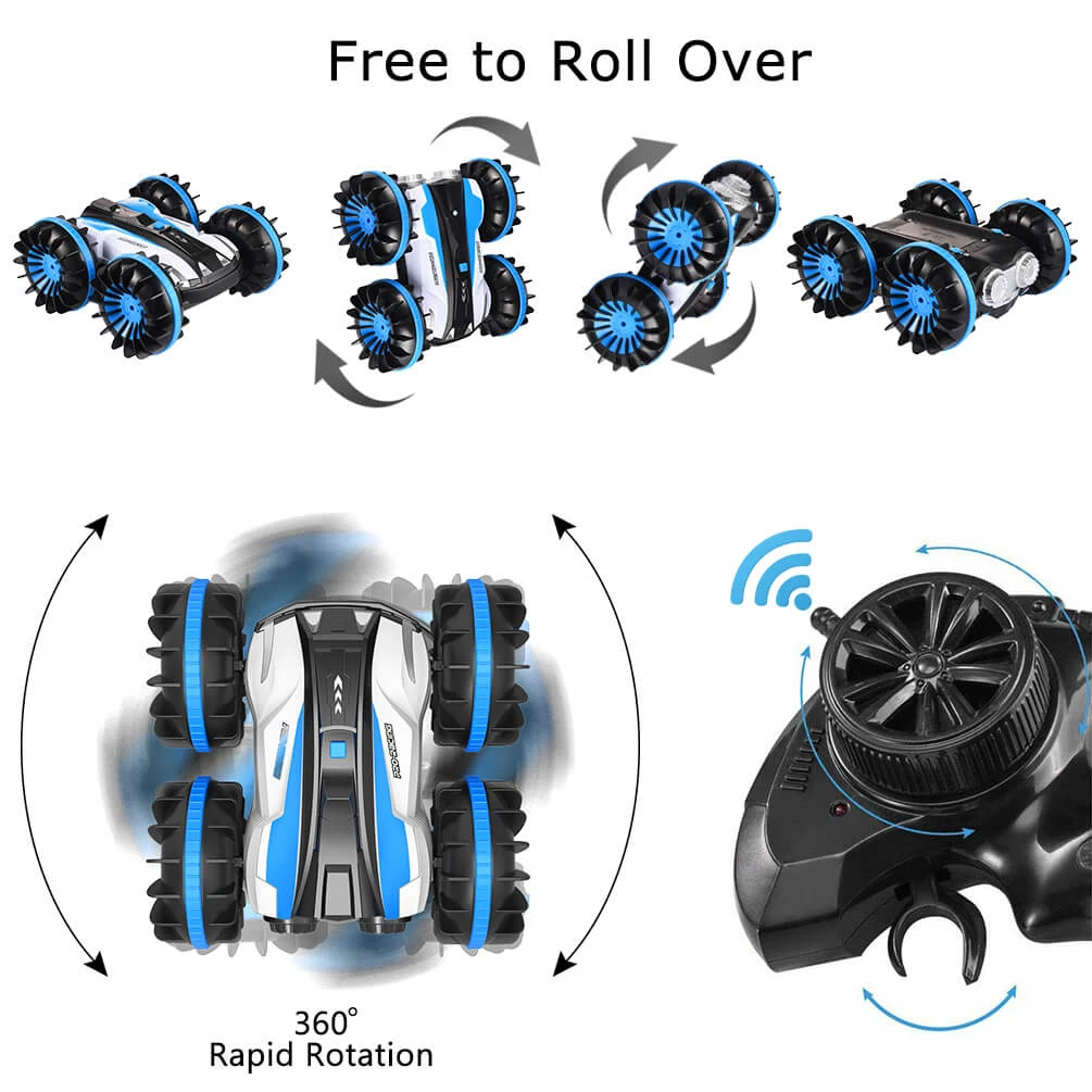 ALLCACA 2.4G RC Car Boat Land Water RC Stunt Car Double Sided Remote - ALLCACA