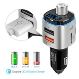 ALLCACA Car FM Transmitter Wireless Audio Adapter Receiver Hands Free Car Kit with QC3.0 Charging and 7-Color Backlit, 4 Play Modes - ALLCACA