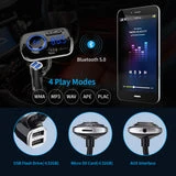 ALLCACA Car FM Transmitter Wireless Audio Adapter Receiver Hands Free Car Kit with QC3.0 Charging and 7-Color Backlit, 4 Play Modes - ALLCACA