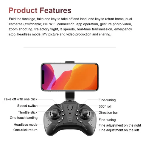 ALLCACA S66 Mini Drone RC Quadcopter Foldable Remote Control Drone with 4K Dual Cameras - ALLCACA