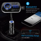 ALLCACA Car FM Transmitter Wireless Audio Adapter Receiver Hands Free Car Kit with QC3.0 Charging and 7-Color Backlit, 4 Play Modes - ALLCACA