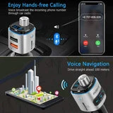 ALLCACA Car FM Transmitter Wireless Audio Adapter Receiver Hands Free Car Kit with QC3.0 Charging and 7-Color Backlit, 4 Play Modes - ALLCACA