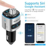 ALLCACA Car FM Transmitter Wireless Audio Adapter Receiver Hands Free Car Kit with QC3.0 Charging and 7-Color Backlit, 4 Play Modes - ALLCACA